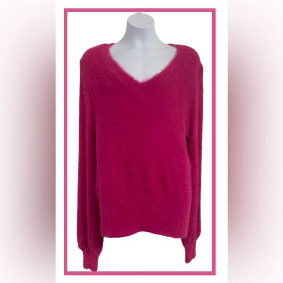 No Boundaries size L/G Pink, Fuzzy V Neck Sweater - Picture 1 of 8